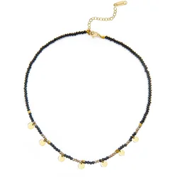 Bohemian style natural stone beaded necklace stainless steel coin tassel fashion necklace for girls