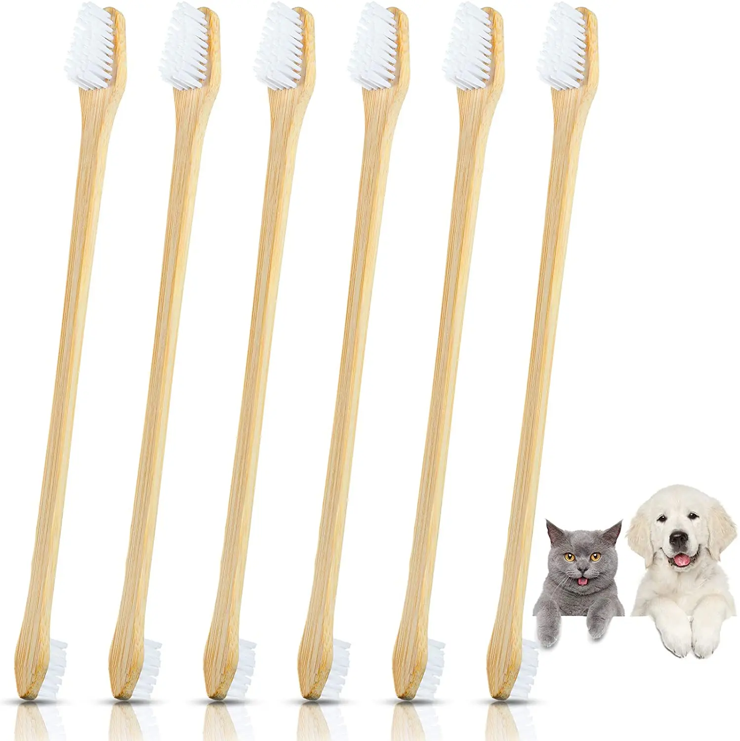 Factory sell Bamboo Pet Toothbrush Double Sided Dog Teeth Cleaning Brush Puppy Dental Brush for Small and Large Breed Pets