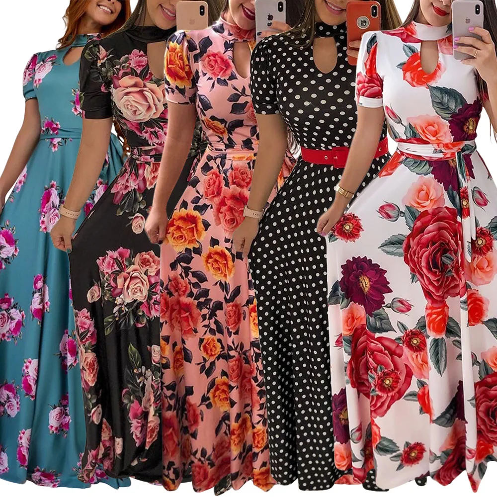 Women Summer Casual Long Dress Sexy Boho Floral Print Elegant Woman Maxi Dresses Plus Size Vestidos Y12351