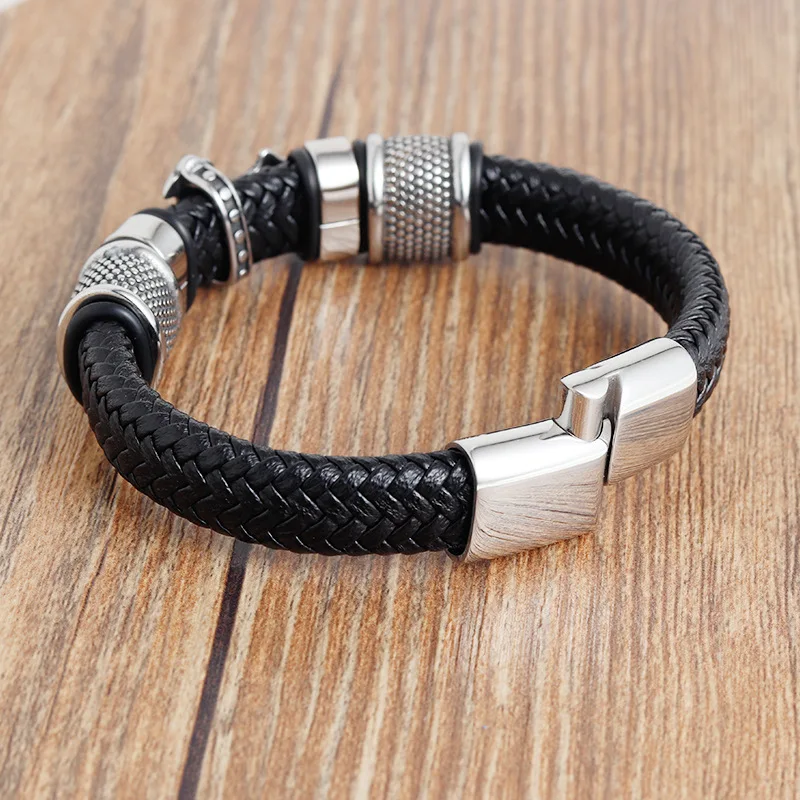 HOVNACI Amazon Popular Multilayer Leather Cross Magnetic Clasp Bracelet Fashion Handmade Braided Leather Bracelet For Men
