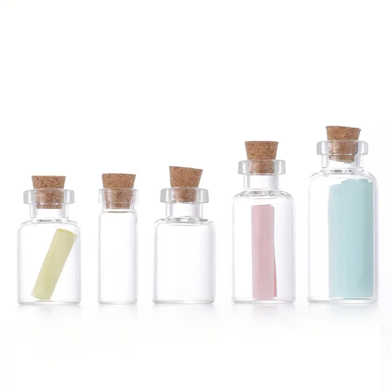 Small Clear 5ml 6ml 7ml 8ml 10ml 15ml Sample test Tube glass vials With wooden Cork stopper jars wishing bottle Glass Container