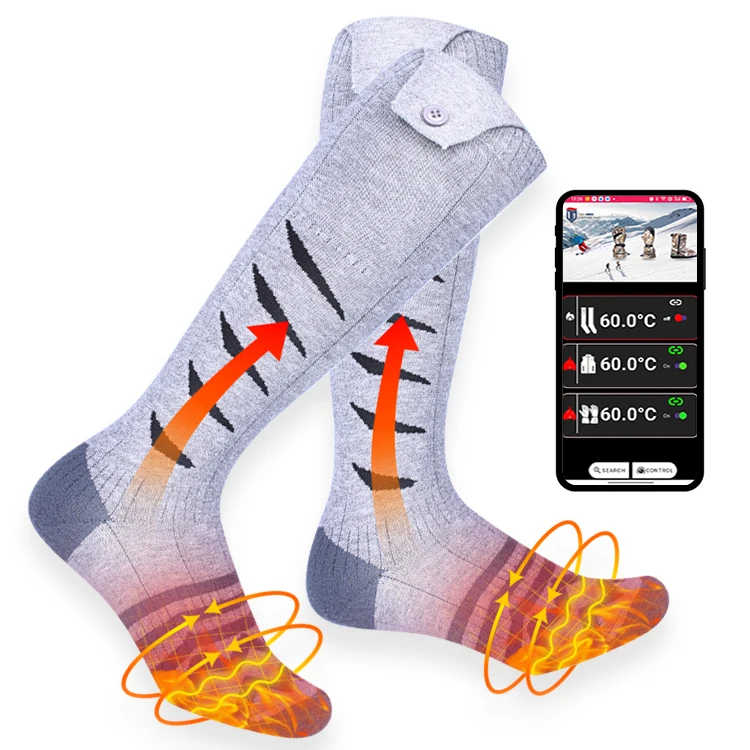 BT APP Control Heated Ski Socks Customized Winter Outdoor Sport Thermal Electric USB Battery Moisture Wicking Heated Socks