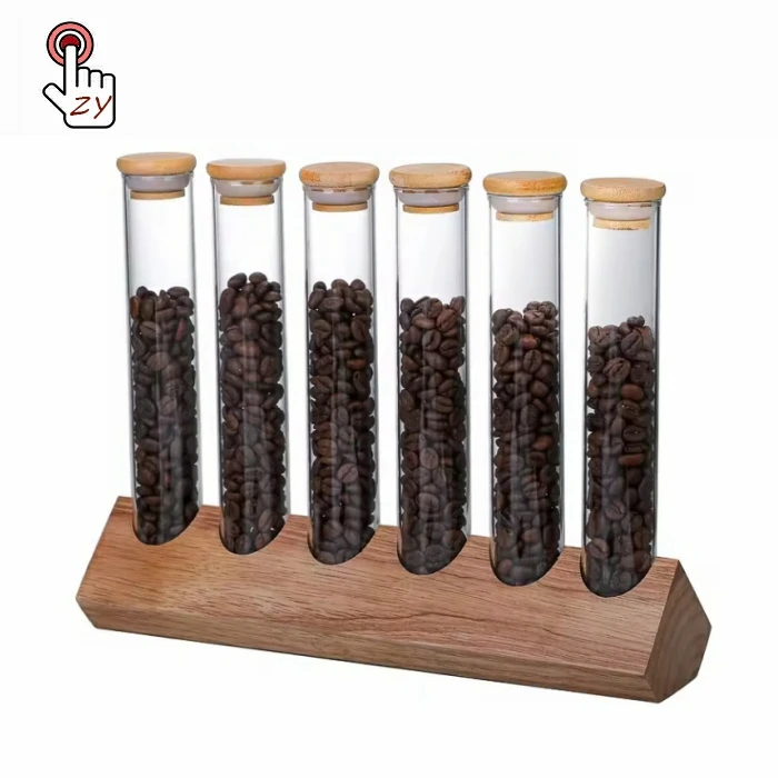 Боросиликатное стекло для хранения кофейных зерен высокого качества конфеты орехи витрины с герметичными бамбуковыми крышками деревянная подставка