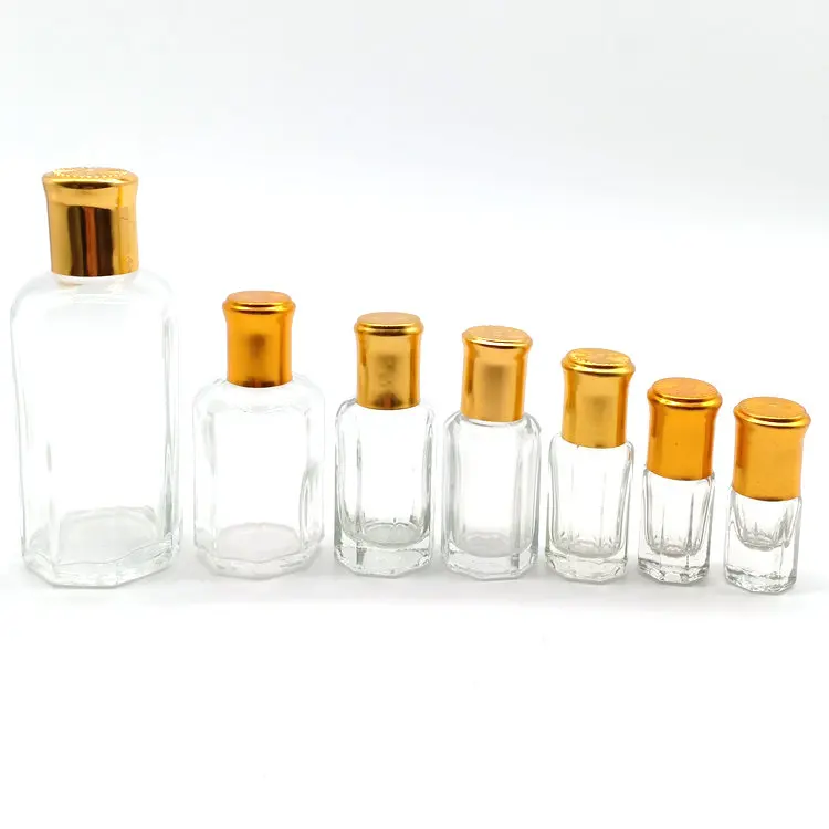 Hot sale empty perfume clear octagon attar 2ml 3ml 6ml 10ml 12ml 20ml 60ml glass essential oil roller ball bot