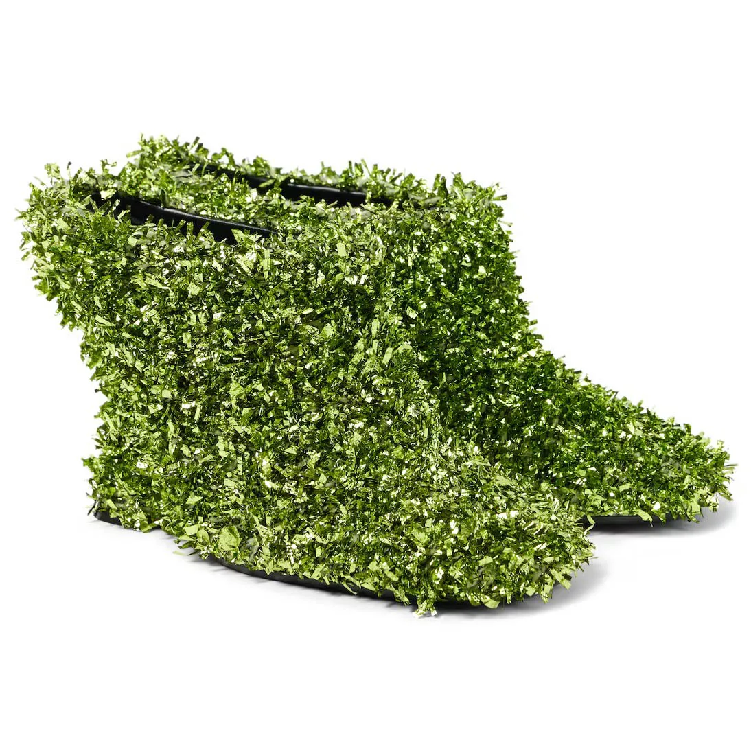 Designer Brand Shoes Green Glitter Metallic Wedge Heel Sandals Square toe Shoes For Women