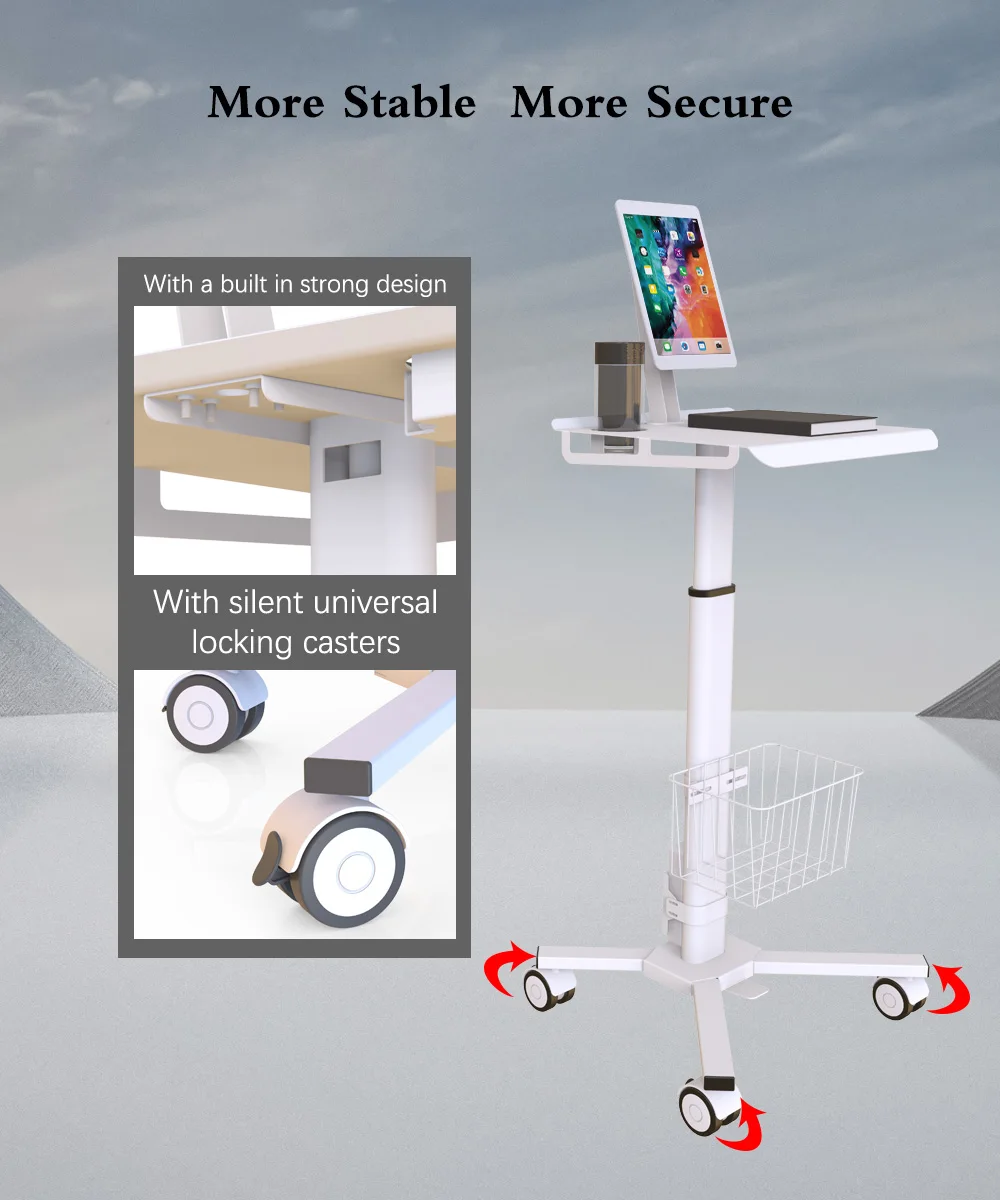 Mobile stand for tablet pc laptop and monitor cart vesa mobile workstation for hospital clinic