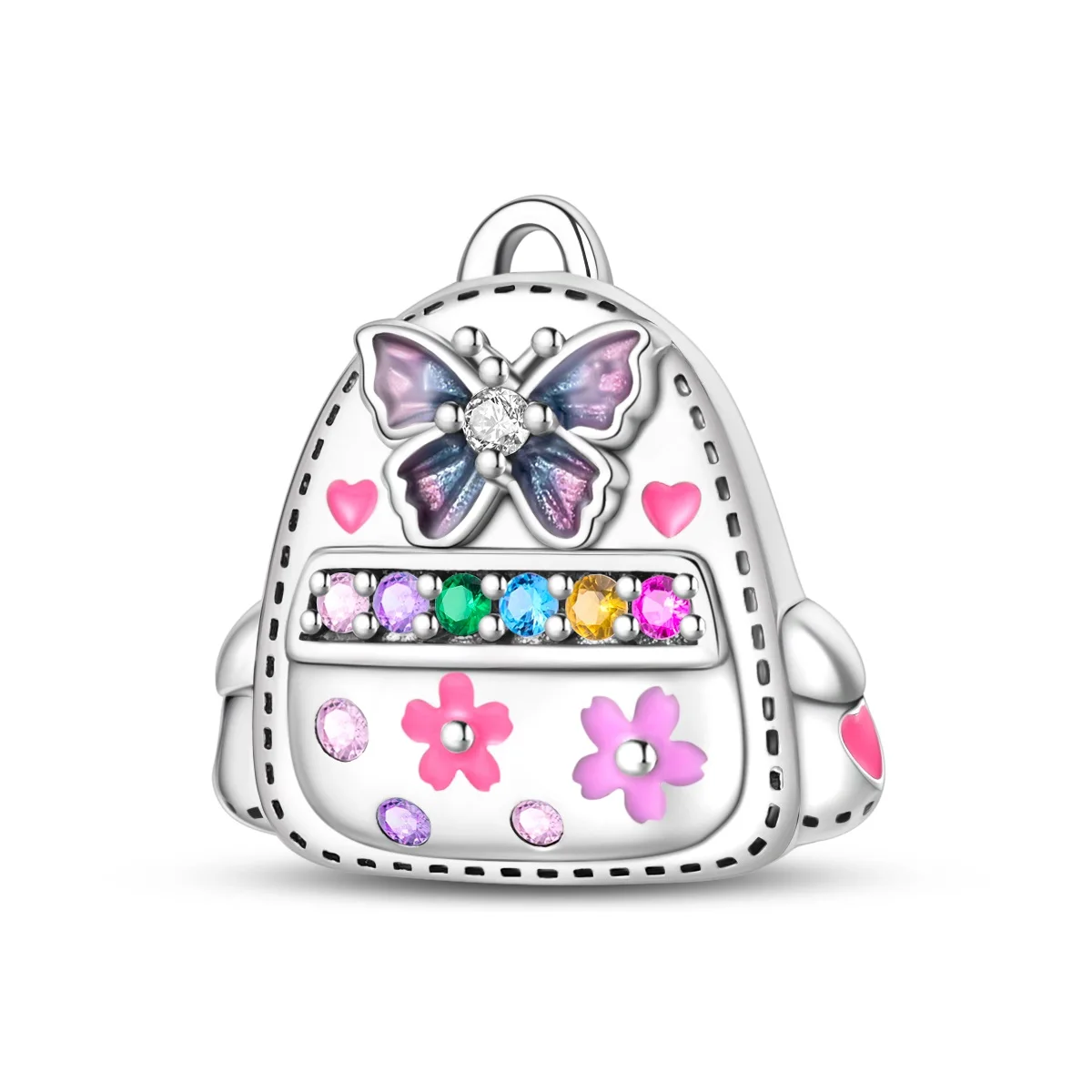 New Fashion S925 Sterling Silver Charm Bead Bicycle Camera Backpack Hanging Colored Diamond DIY Bracelet for Women Jewelry