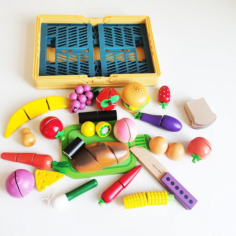 Детские развивающие Игрушки для раннего образования, деревянные игрушки для дома, 24 штуки фруктовых и овощных гамбургеров