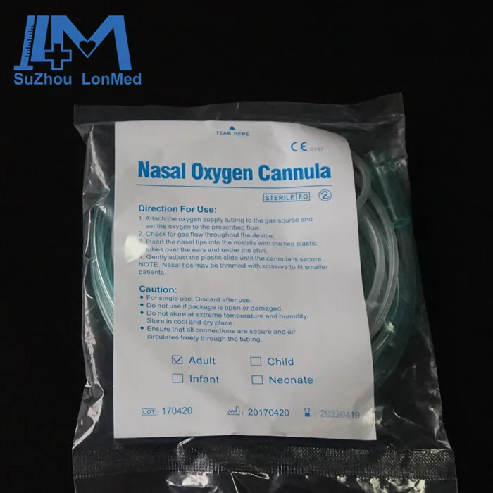 Manufacture colored infant and adult PVC nasal oxygen cannula tube sizes