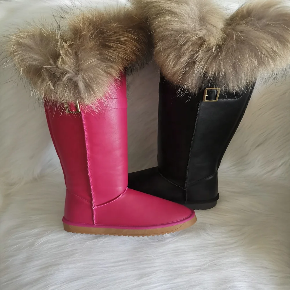 High quality real raccoon fur suede women winter snow boot