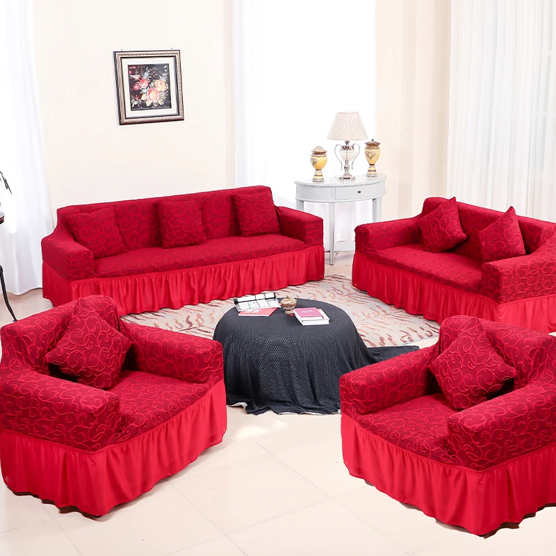 Multi color latest design jacquard magic plain polyester slip couch sofa cover
