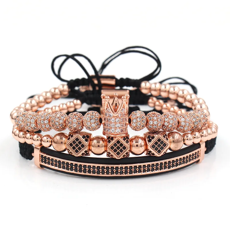 Hot sale punk copper inlaid zirconium rhinestone ball double row combination 4 PCs set bracelet bracelet