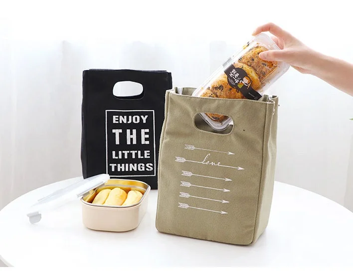 Insulated carrying thermal cooler canvas picnic bag portable school office lunch tote bags