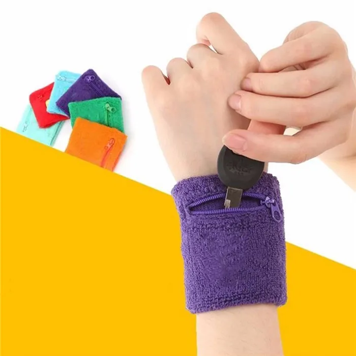 Cotton Gym Fitness Wallet Ankle Gym Fitness Wristband Weight Bracelet Sport Zip Wrist Sweatband Support