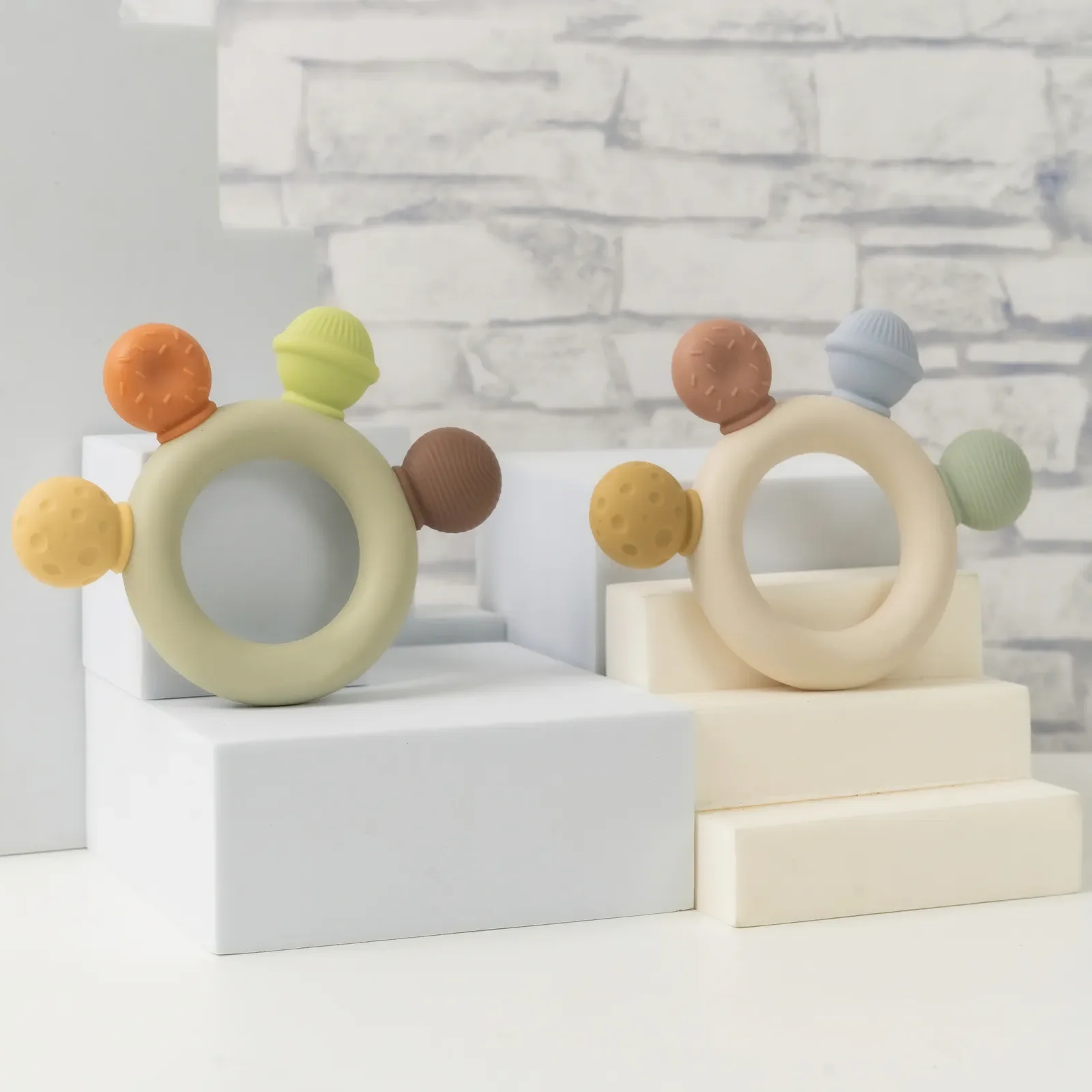 BPA Free toddler teether wooden sensory chew teether set toy Silicone teething ring baby teething toy Silicone baby teether