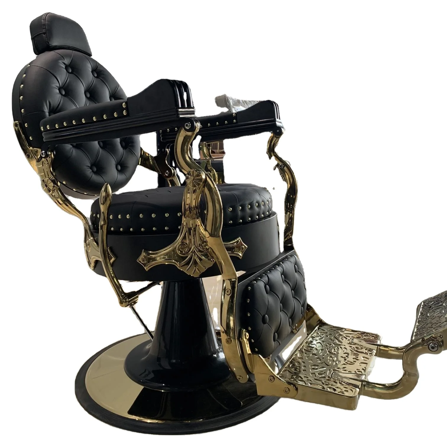wholesale modern luxury rivet accessories golden metal high class hydraulic salon furniture barber chair