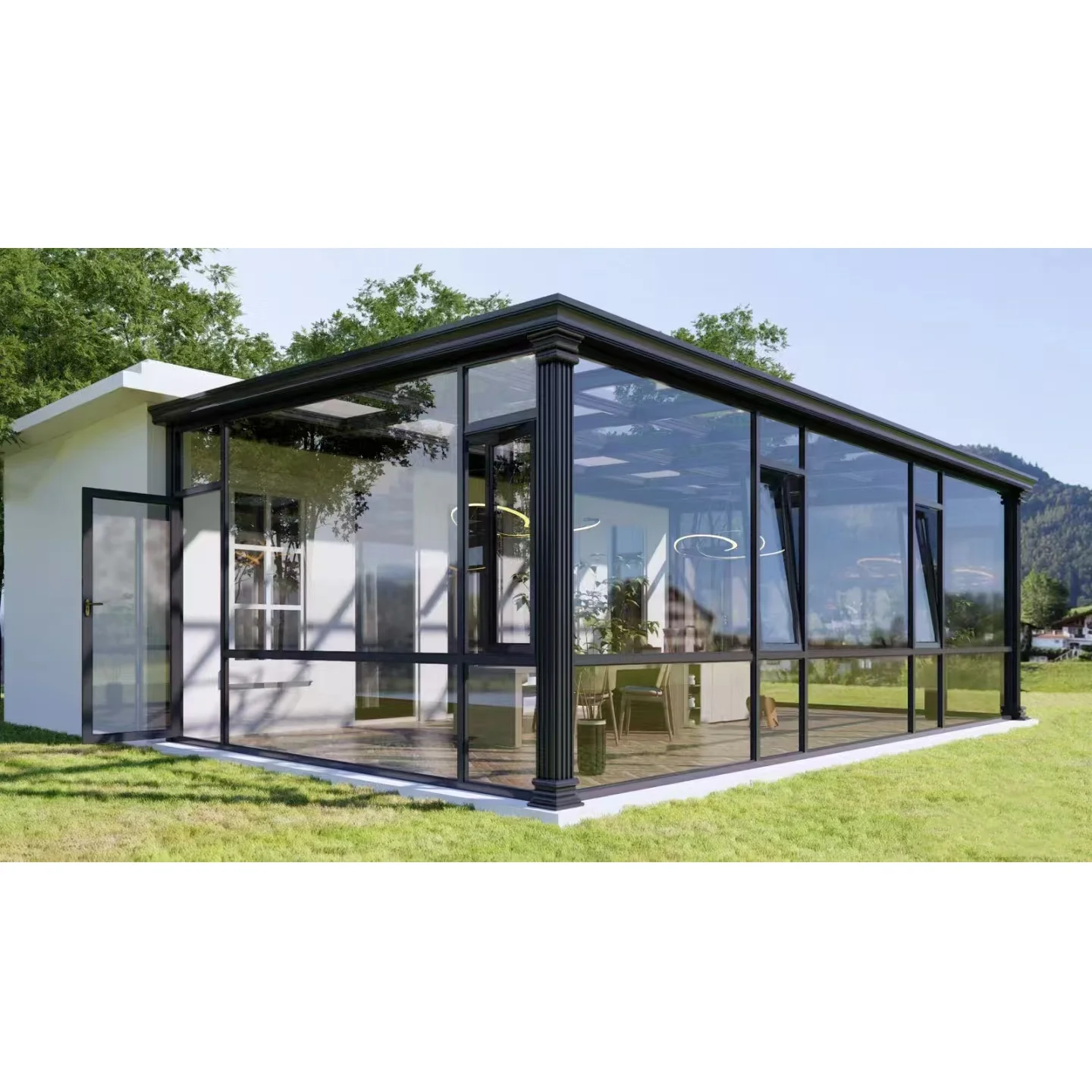Winter garden house veranda aluminium prefabricated glass conservatory slant sunroom