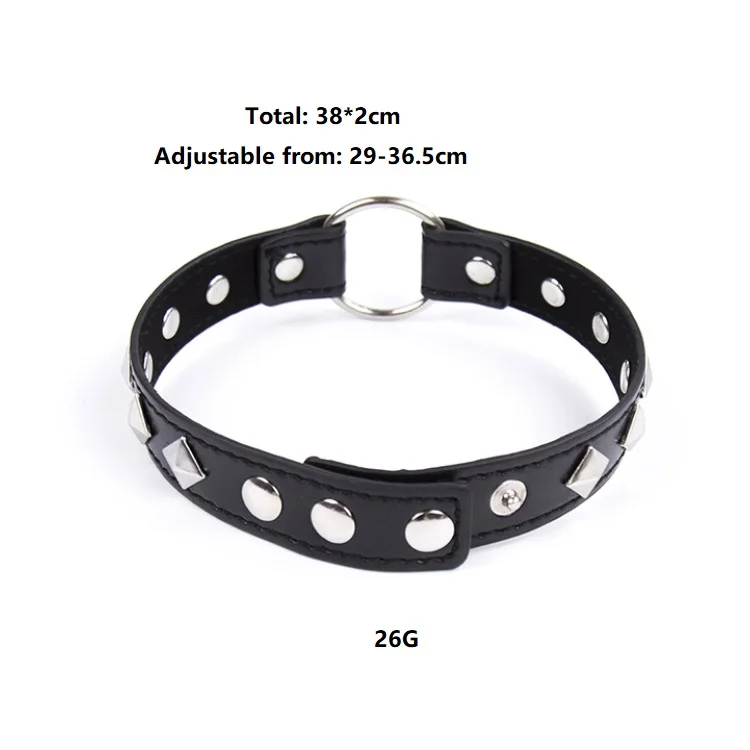Bondage PU Leather Choker, Collar with Round Metal Ring for Female