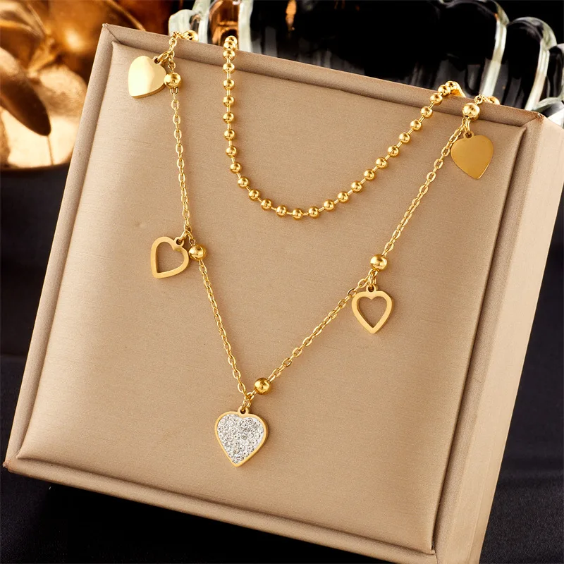 New Trendy Stainless Steel 18k Gold Zircon Shell Heart Butterfly Layered Pendant Necklace Women Cz Moon And Star Necklace Gift