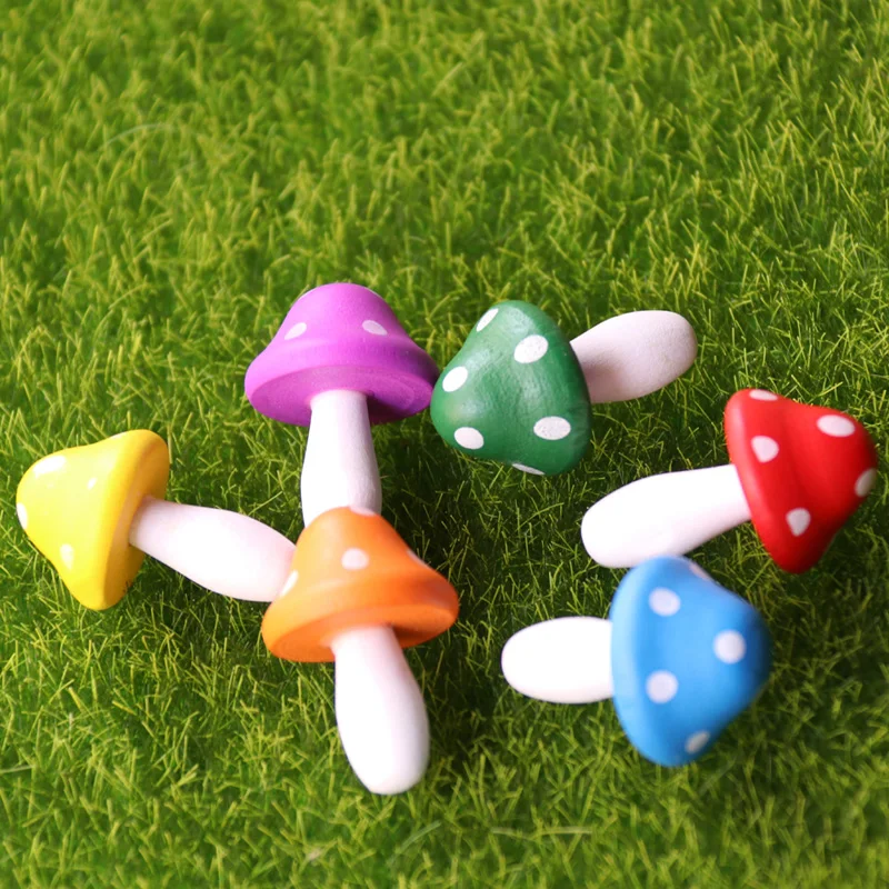 Color Mushrooms Miniature for Fairy Garden Mini Mushroom Figurines Home Accessories Wood Simulated Artificial Mushroom