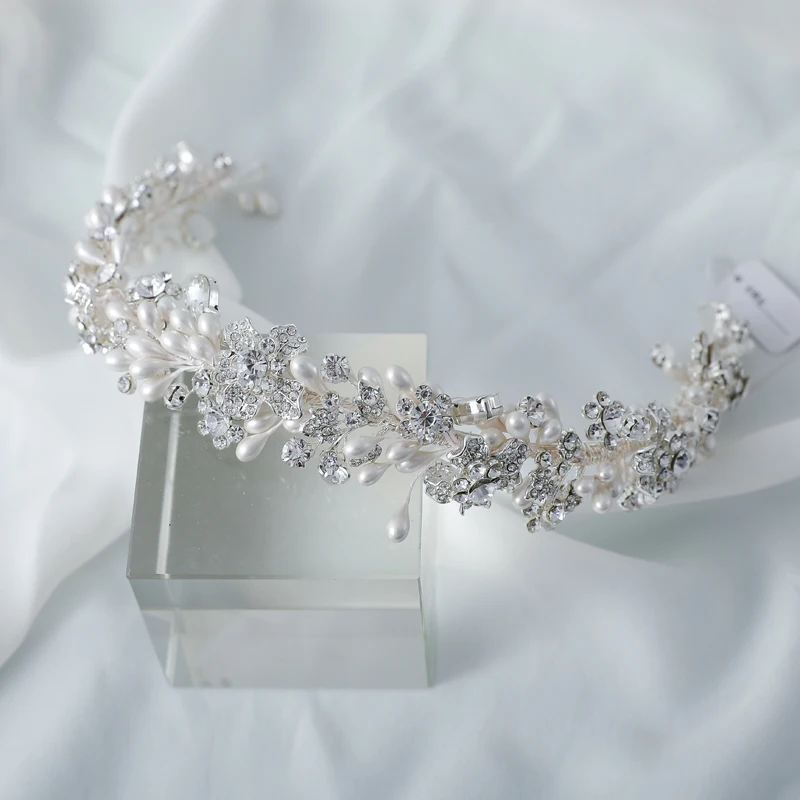 Newest Handmade Crystal Rhinestone Flower PU Wedding Headdress Accessories Bridal Prom Pageant Queen Crown and