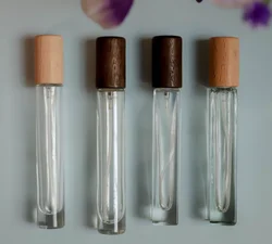 High Quality 10ml portable perfume cosmetics glass bottle with fine mist spray bamboo caps