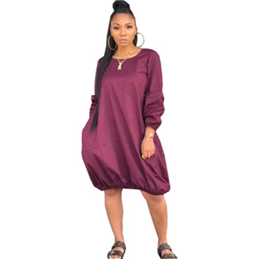 Summer Extra Small Women Round Neck Long Sleeve Hip-Hop Style Cover Fat Dress Clothes