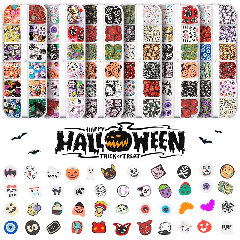 Ghost Pumpkin Polymer Clay Slices Manicure 3D Flakes Nail Charms Decoration Halloween Design Nail Art Sequins Factory 12 Grids