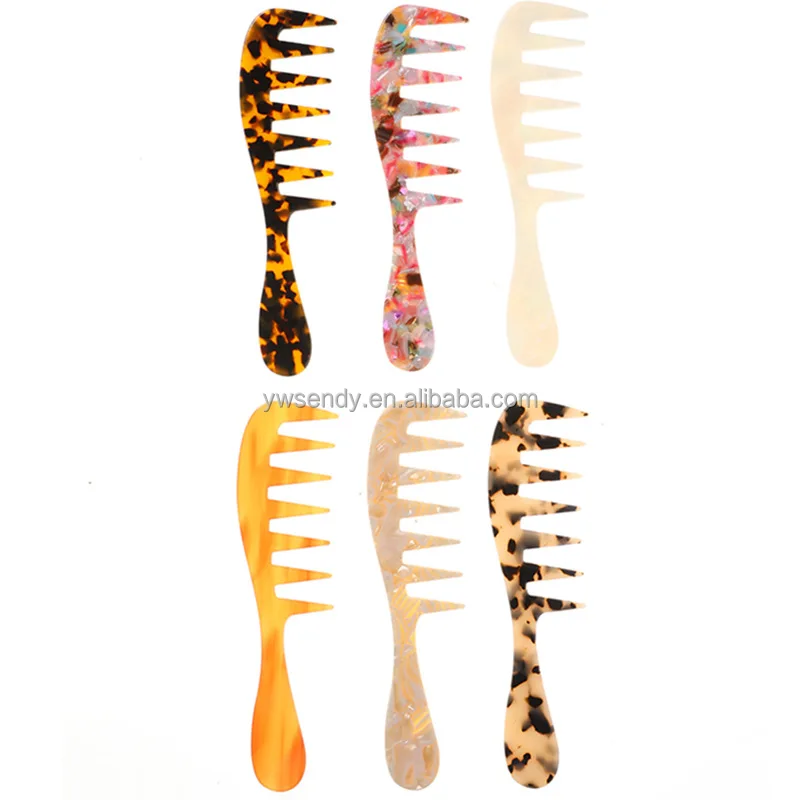 New Acetic Acid  Anti-static Comb Custom Long Handle Eco-friendly Women Wide Teeth Acetate Hair Combs