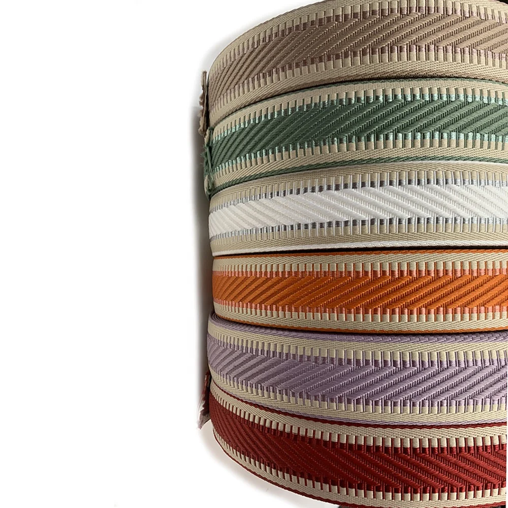 new arrival high quality   jacquard webbing 38mm 50mm  polyester with sliver strap for bag strap
