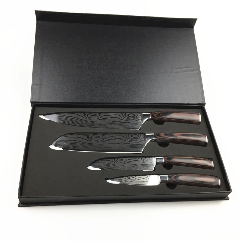 
4 pcs professional Japanese Damascus steel kitchen knife set 