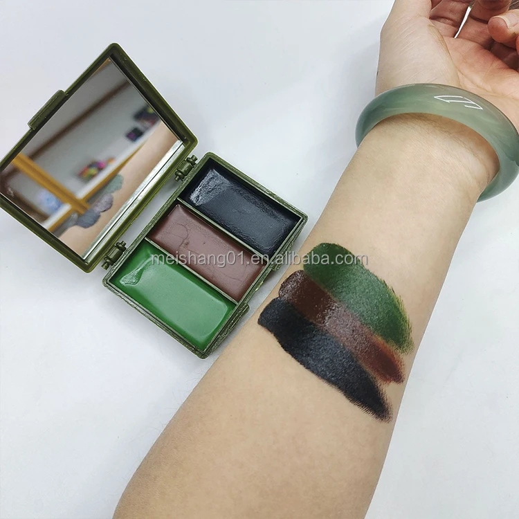 3 Color Camo Face Paint Set for Kids Long-Lasting Easy-to-Use Oil Based Body Paint with Washable Paint Stick for Halloween