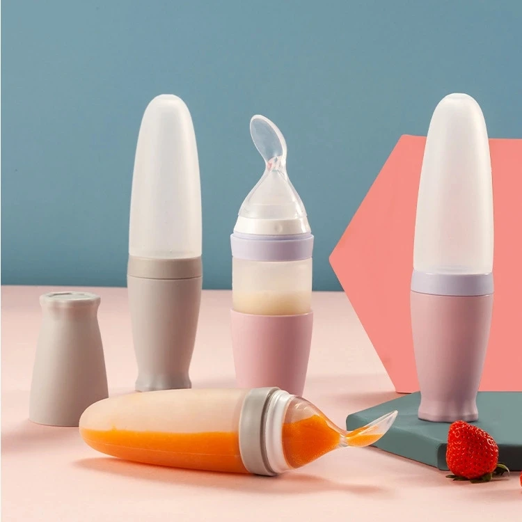 Custom mamadeira colher Silicone  squeeze feeding spoon Fruit Fresh Food Feeder Baby Play Feeding Bottle Fancy Baby Feeder