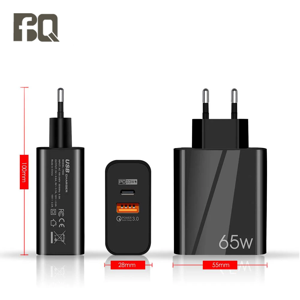 Wholesale Price 65W Quick Gan Charge Type-C PD USB Charger Adapter QC3.0 Fast Power Charger