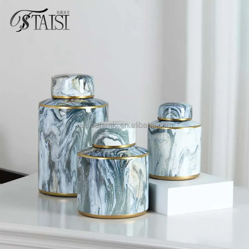 J330 ceramic ginger jar vase set  marble design ginger jar 11 inch porcelain vase  decorations for home