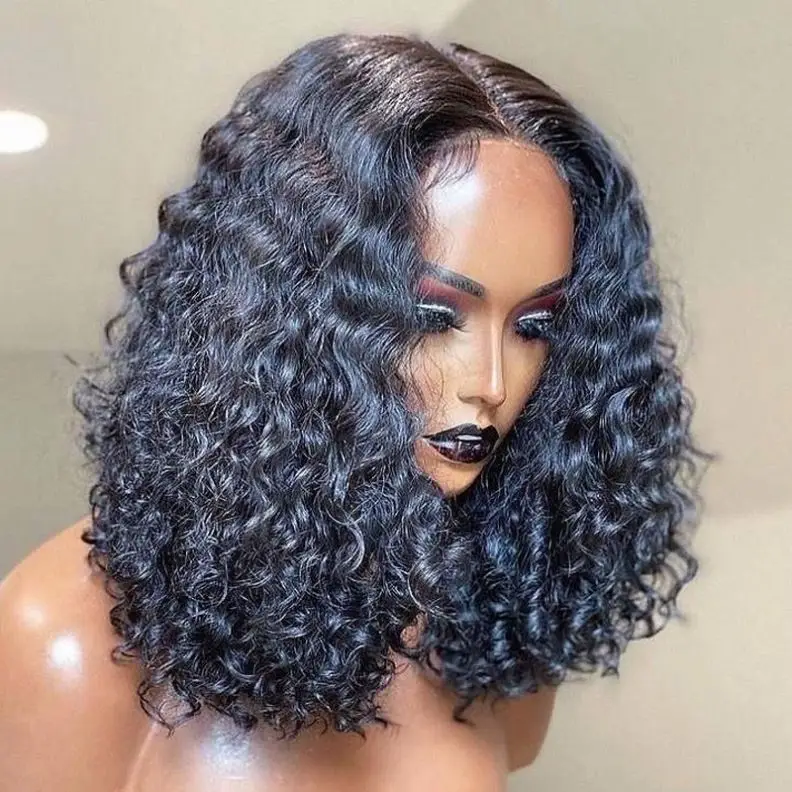 Cheap Lace Frontal Human Hair Bob Wigs Deep Curly Wave Short Bob Wig Human Hair HD Full Lace Front Wig For Black Women