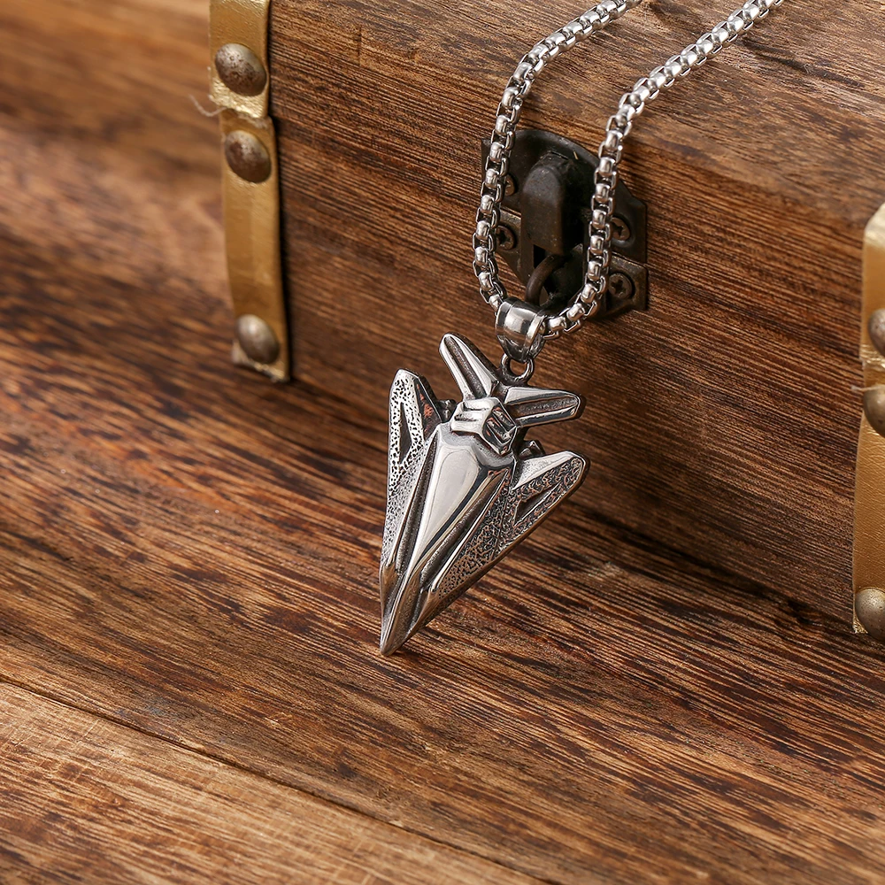 Vintage Punk Viking Man Pendant Jewelry Silver Box Link Chain Stainless Steel Arrowhead Necklace for Man