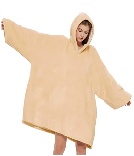 Plus size pullover Sweater Sweatshirt warm fleece plaid color checked Wearable Hoodie blanket TV Blanket with Sleeves