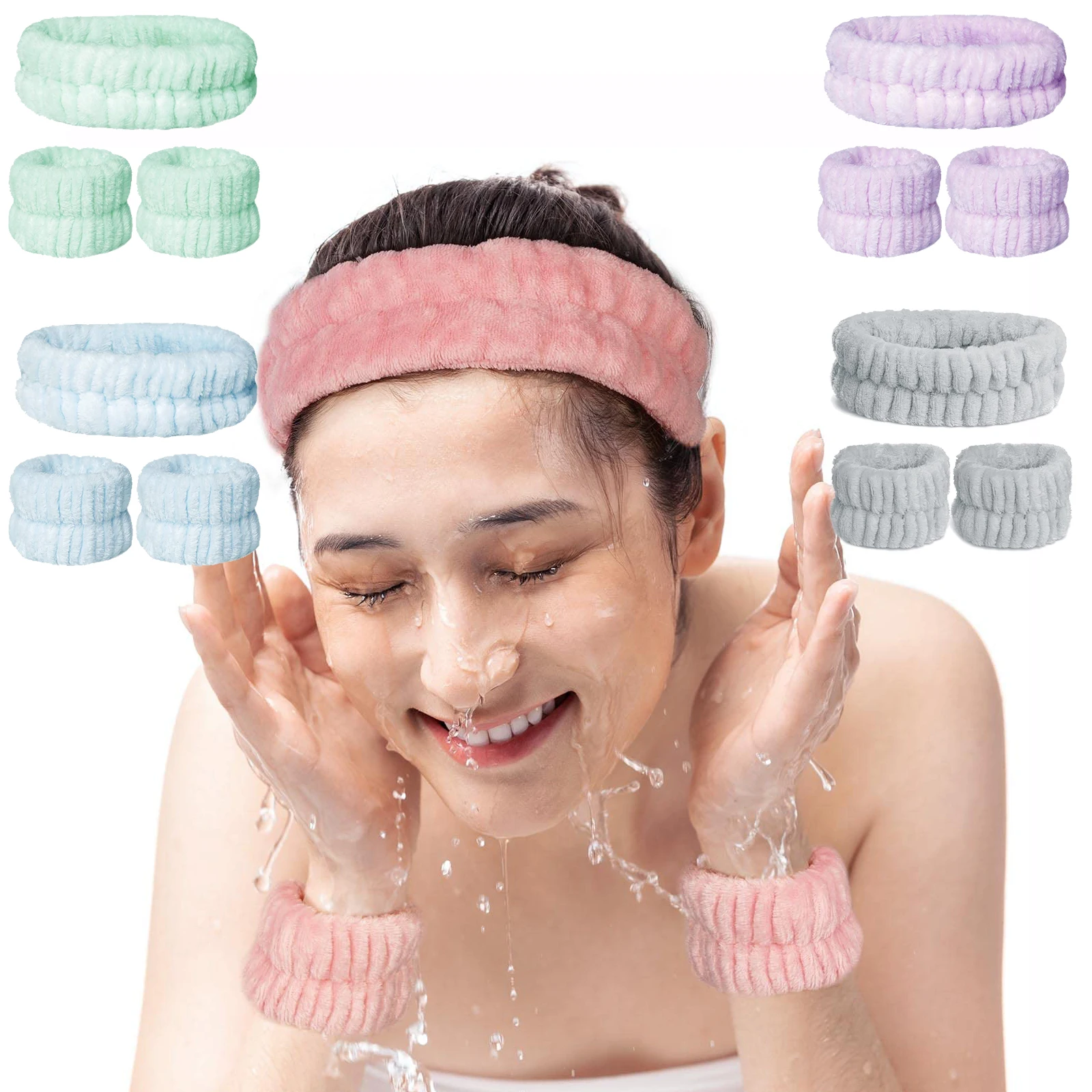 Wholesale custom Women girl set makeup Spa Facial Hair bands Soft Microfiber Ladies headband and wrist band for washing fac