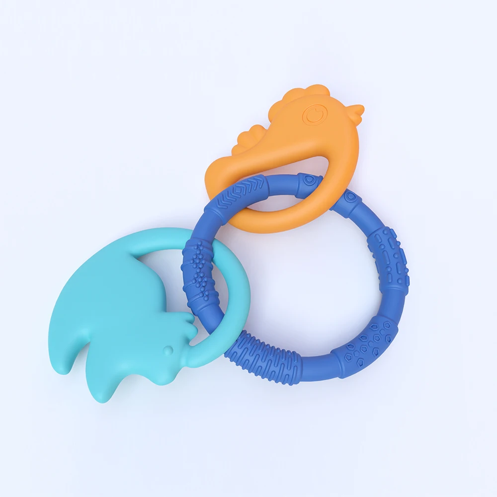 3 In 1 New Arrival Food Grade Silicone Teether Rattles Sensory Chewing Toys Bpa Free Silicone Infant Donut Teething Ring
