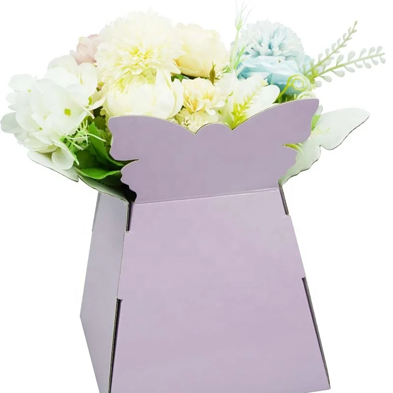 Custom Cardboard Vase Flower Paper Box Purple Color Bouquet Flower Holder Box for Festival Home Decoration Flower Paper Box