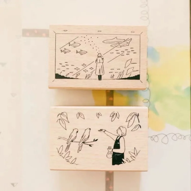 Custom Logo Wooden Ink Stamp  Decorative Scrapbooking Emotion Kids Large Wooden Stamps Moon Mini Number Wooden Stamps Set