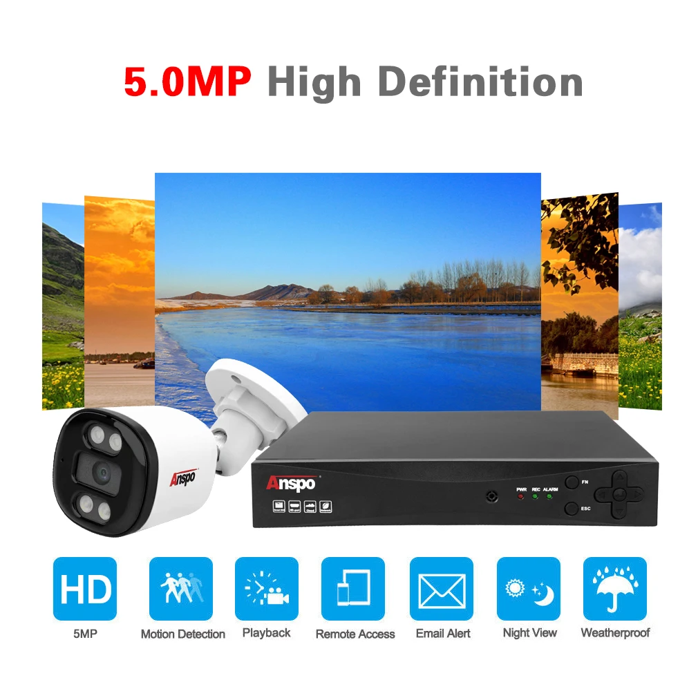 Color UV 5MP 8CH AHD KIT DVR CCTV camera With Coaxial Audio Camera 8 Channels Surveillance System Complete Set Built in Mic