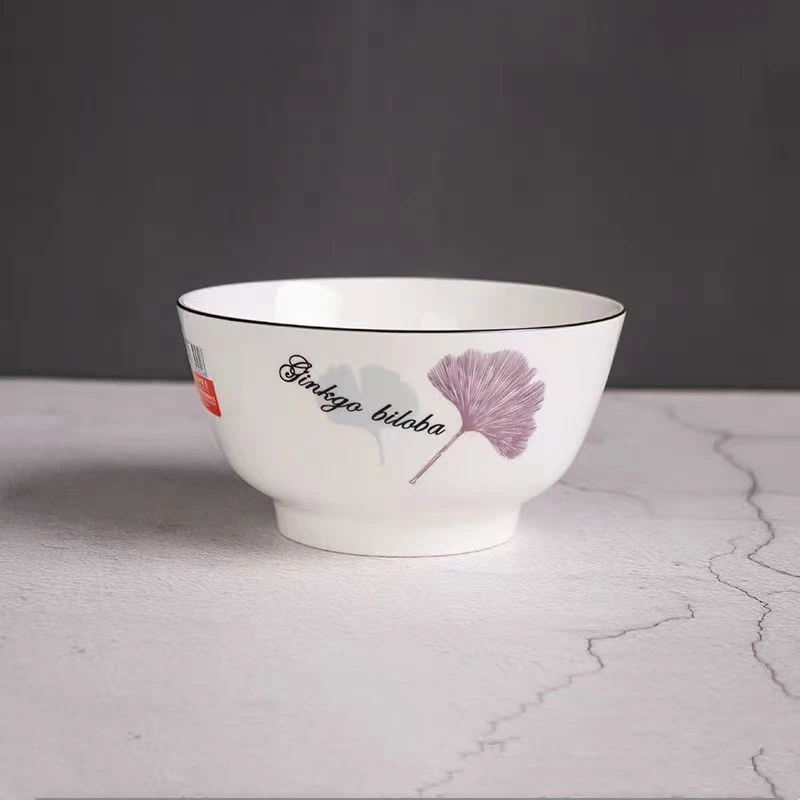 European Style High Aesthetic Series Household Ceramic Large Soup Bowl, Simple Ginkgo Leaf 7-inch Salad Bowl