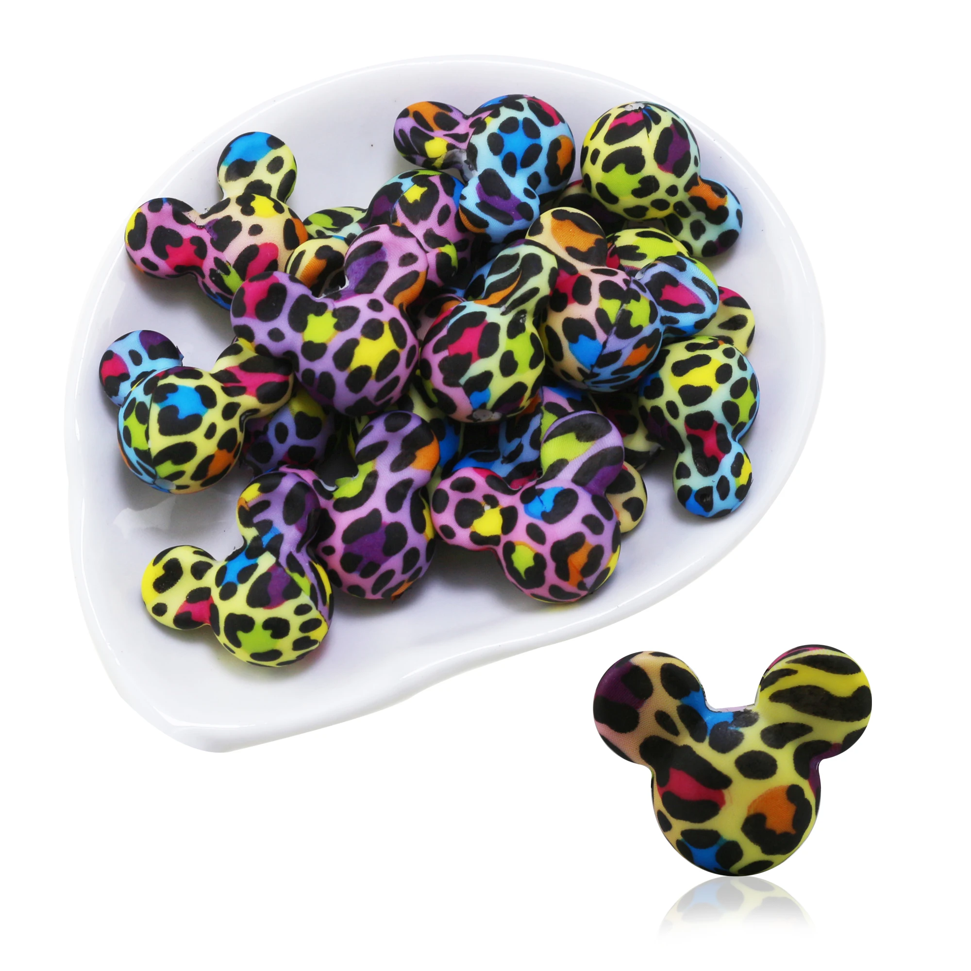 New Arrival Christmas Cow Paw Daisy Colorful Pattern Cartoon Focal Printed Loose Ball For Pens Mouse Silicone Beads Print