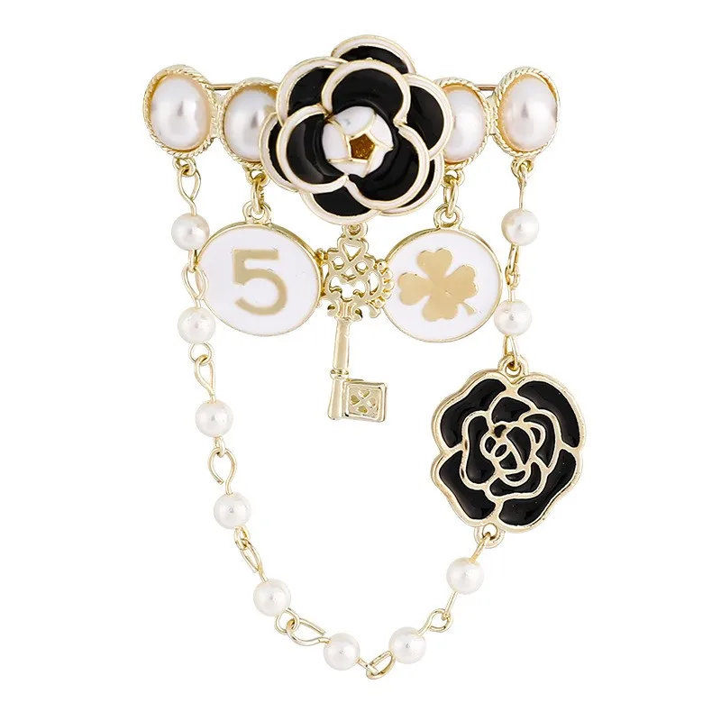 Vintage Fashion Accessories Camellia Brooch Pin Flower Brooch Elegant Camilla Flower Brooch With Chain