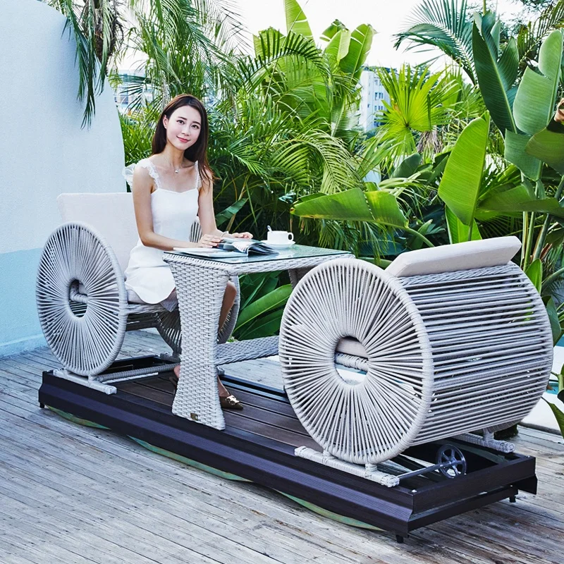 Outdoor Garden Rattan Furniture Patio Swings With Table villa Rattan Swing Chair