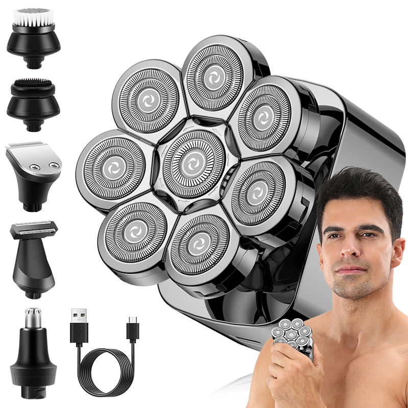 Suttik LK-8188 New 8D 9D IPX6 Waterproof Electric Razor Grooming Kit 8500rpm Type-C Rechargeable Head Shavers for Bald Men