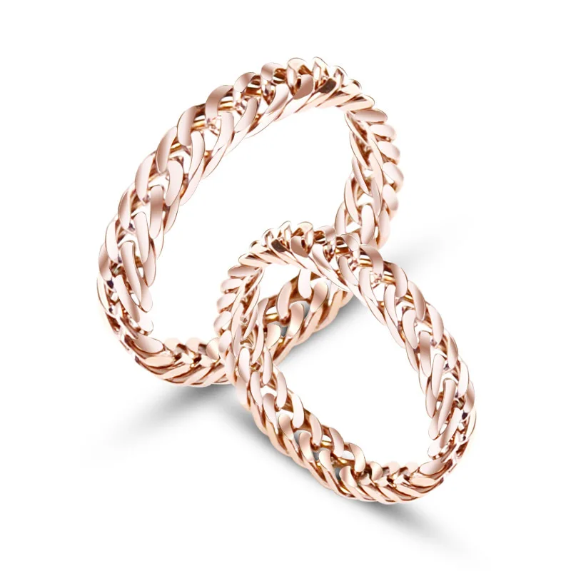 
Top Quality Medical Titanium Steel Side Chain Half Side Cuban Chain Half Ring Colorful Rose Gold Tail Ring for Women 