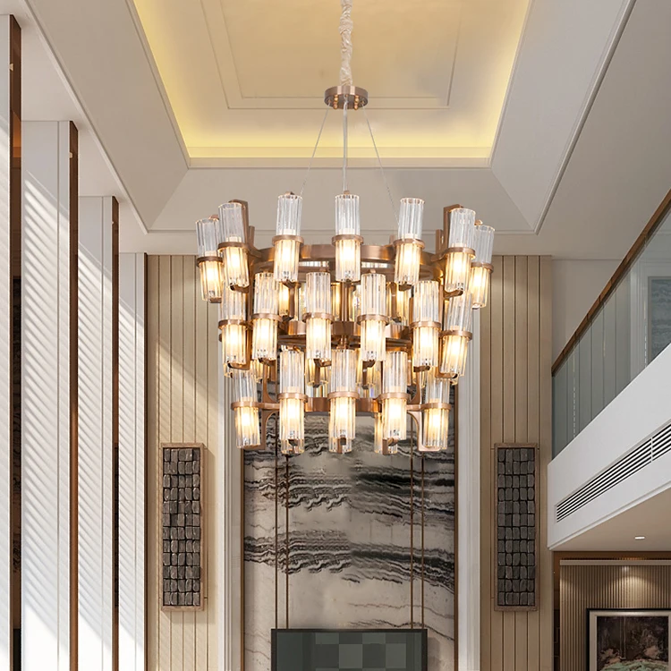 Modern Italian Style Decorative Indoor Light Hotel Villa Lobby Ceiling Crystal Gold Candle Led Pendant Light